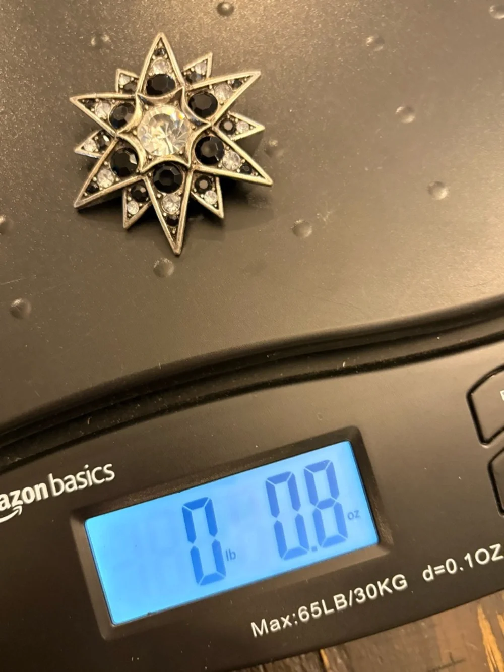 Vintage Silver Tone Starburst Brooch Pin Black Clear‎ Rhinestones Victorian Goth